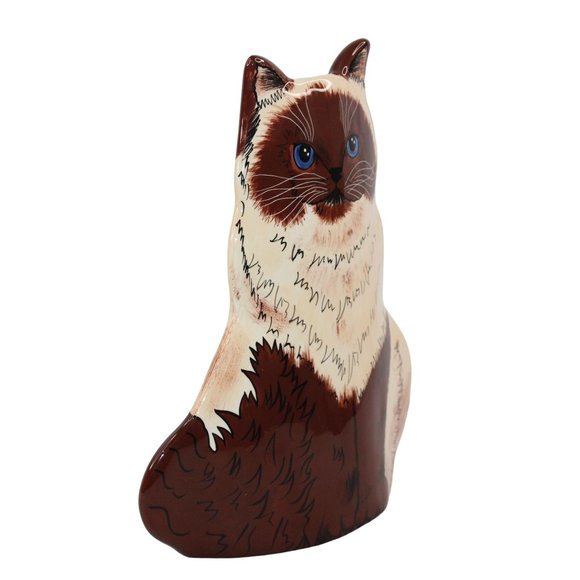 Himalayan Rag Doll Siamese 11.5" Cat Hand Painted Ceramic Vase By Nina Lyman - Picture 6 of 12